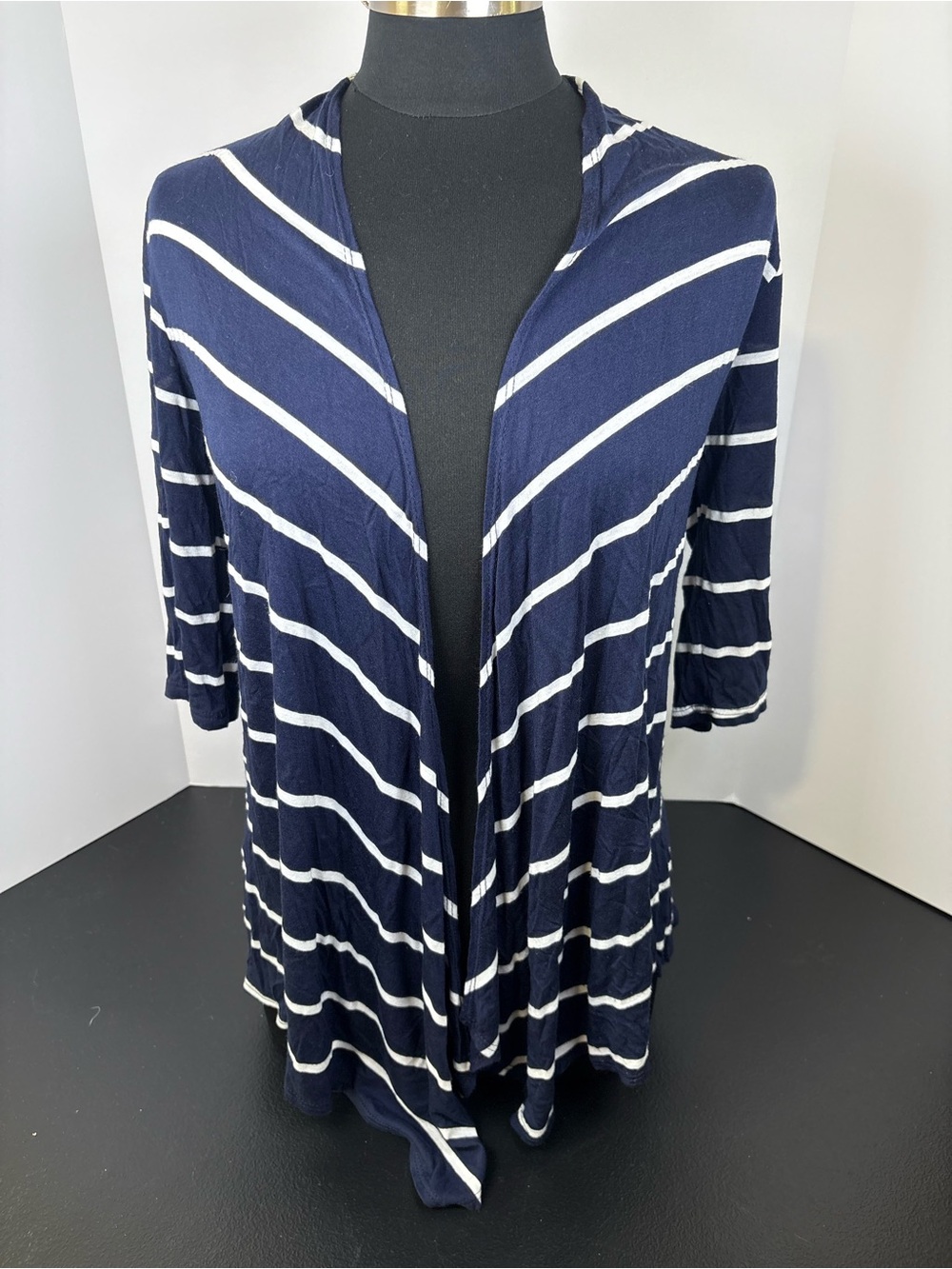 Striped Open-Front Navy & White Tunic Top